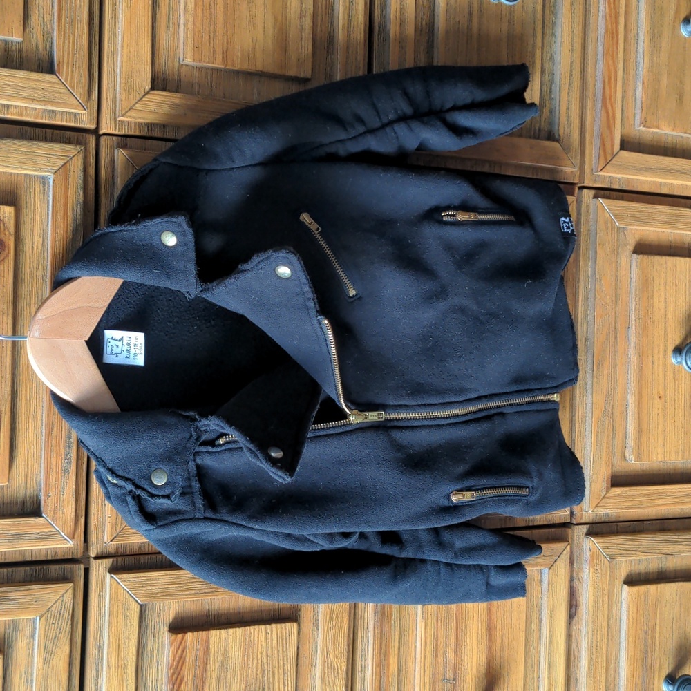 KuKuKid 5-6Y Black Moto Jacket Cotton Zip Sweatshirt Polish Motorcycle Sweater